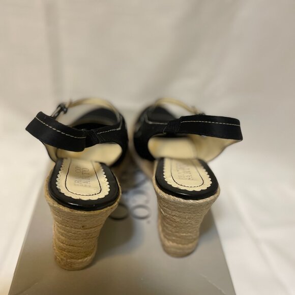 Franco Sarto, L-Queen, Wedge Platforms, Black Satin/Leather, Size 10M - Picture 3 of 5